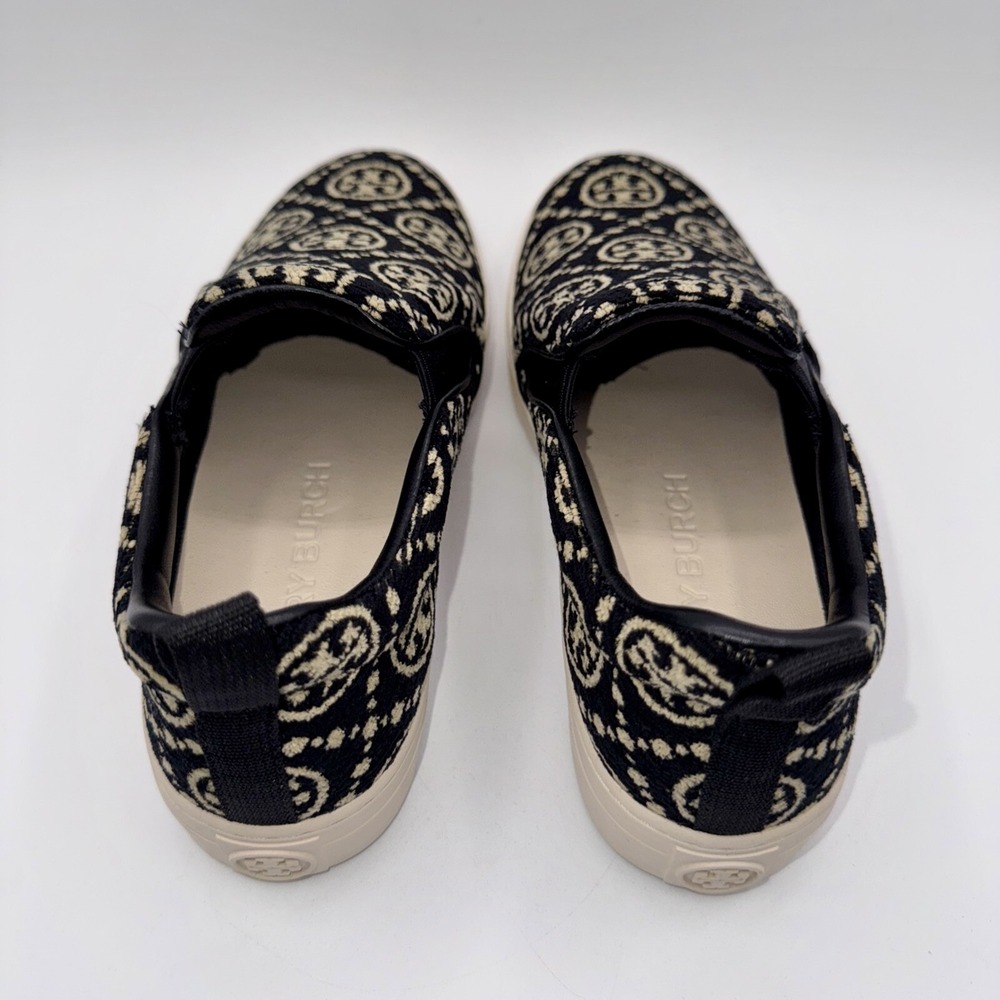 Tory Burch Monogram Soft Embossed Sneakers Women's Size 7.5 Black Chenille - Picture 11 of 13